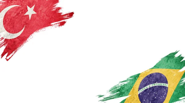 Bandiere di Turchia e Brasile su sfondo bianco — Foto Stock